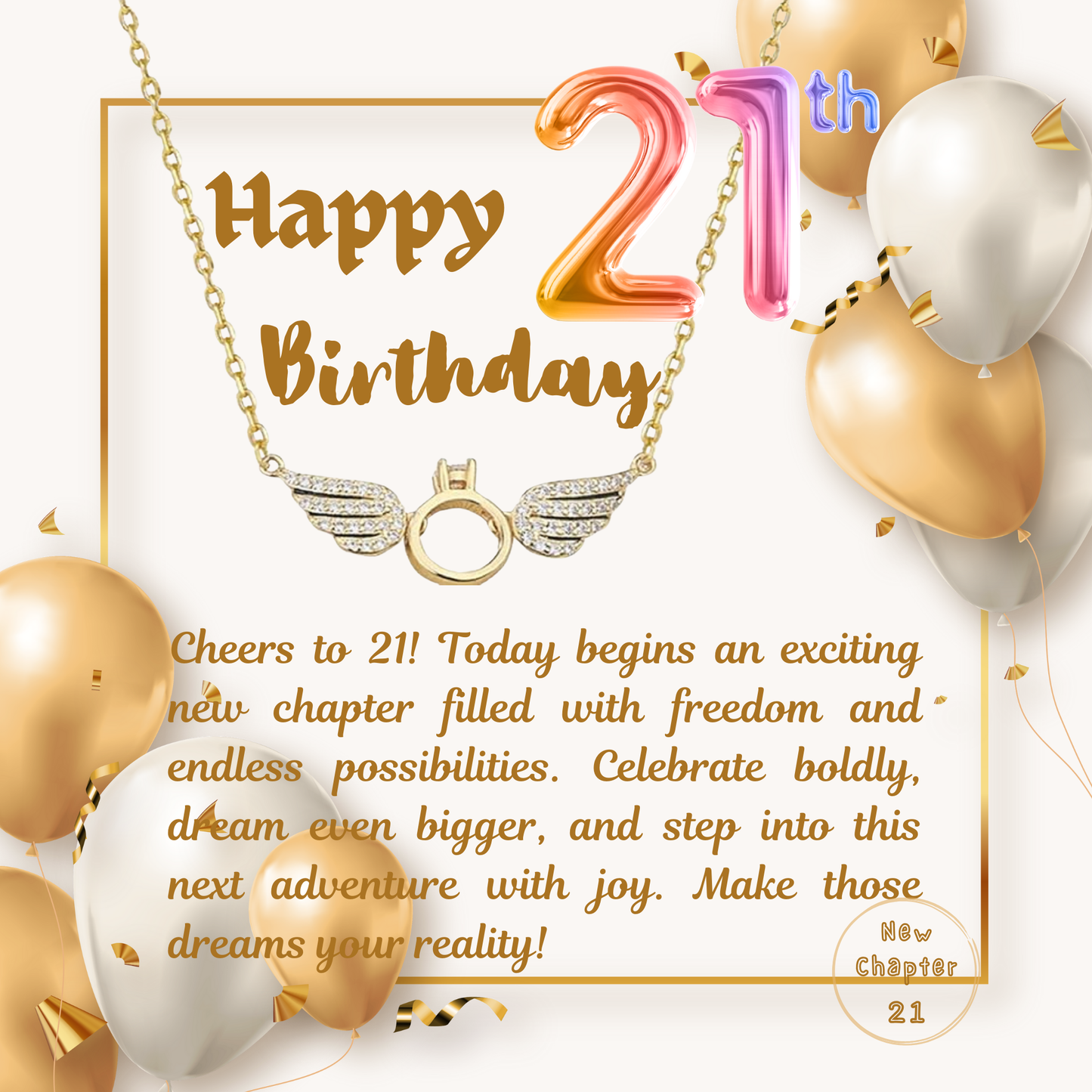 21st Birthday for Her Angel Wings Pendant Necklace with Personalised Message
