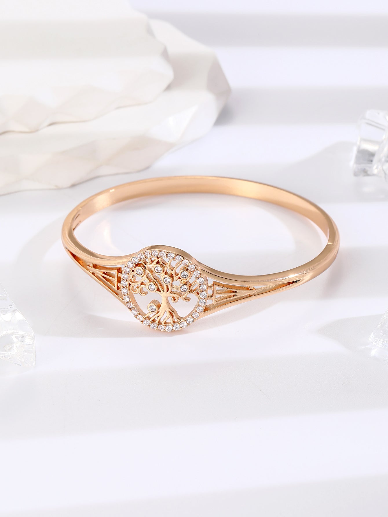 Hinged Butterfly, Family Tree and Love Heart Shape Bangles in Gold Tone with Crystals