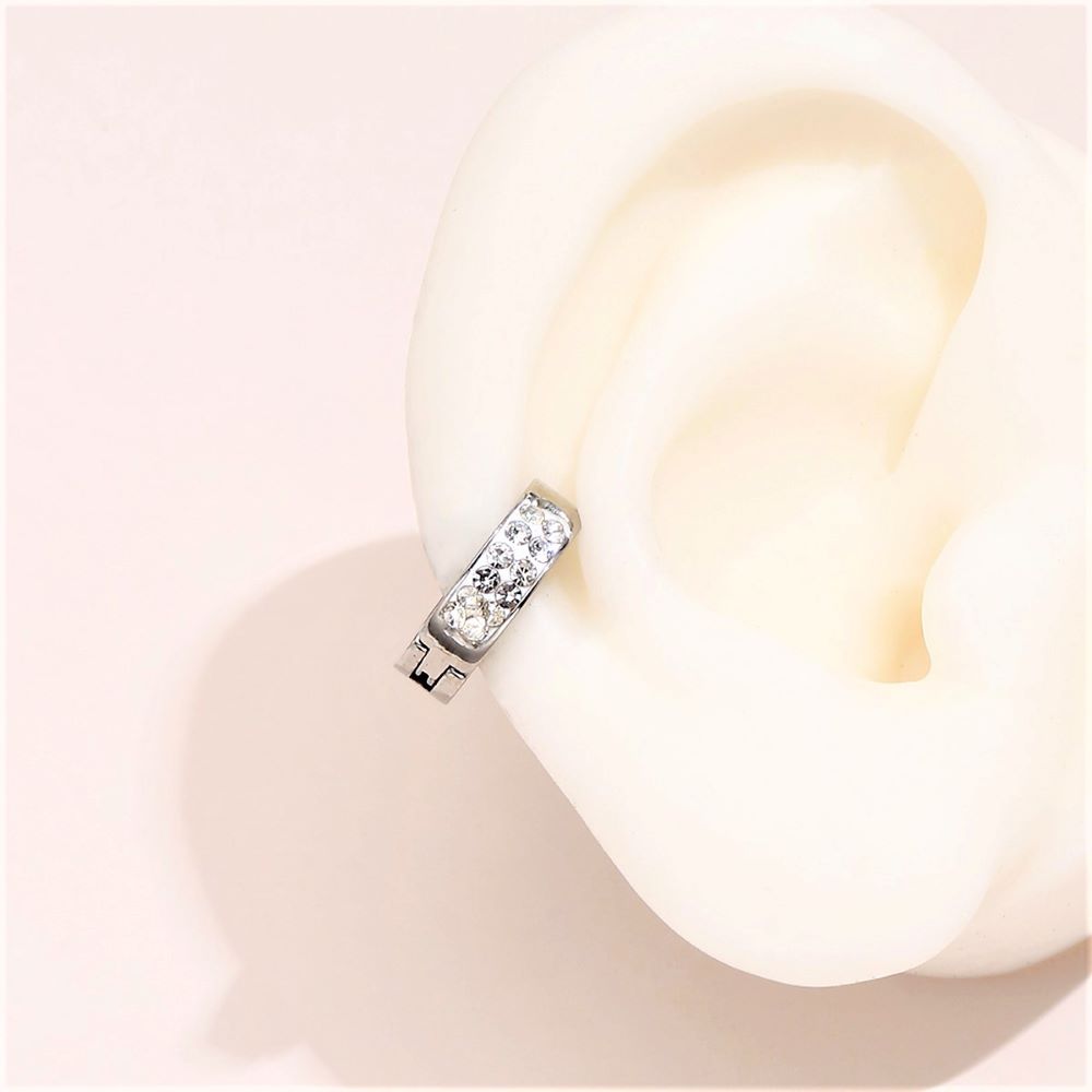 Stainless Steel Crystal Stud Earrings Ear Clip Cuff Non Pierced
