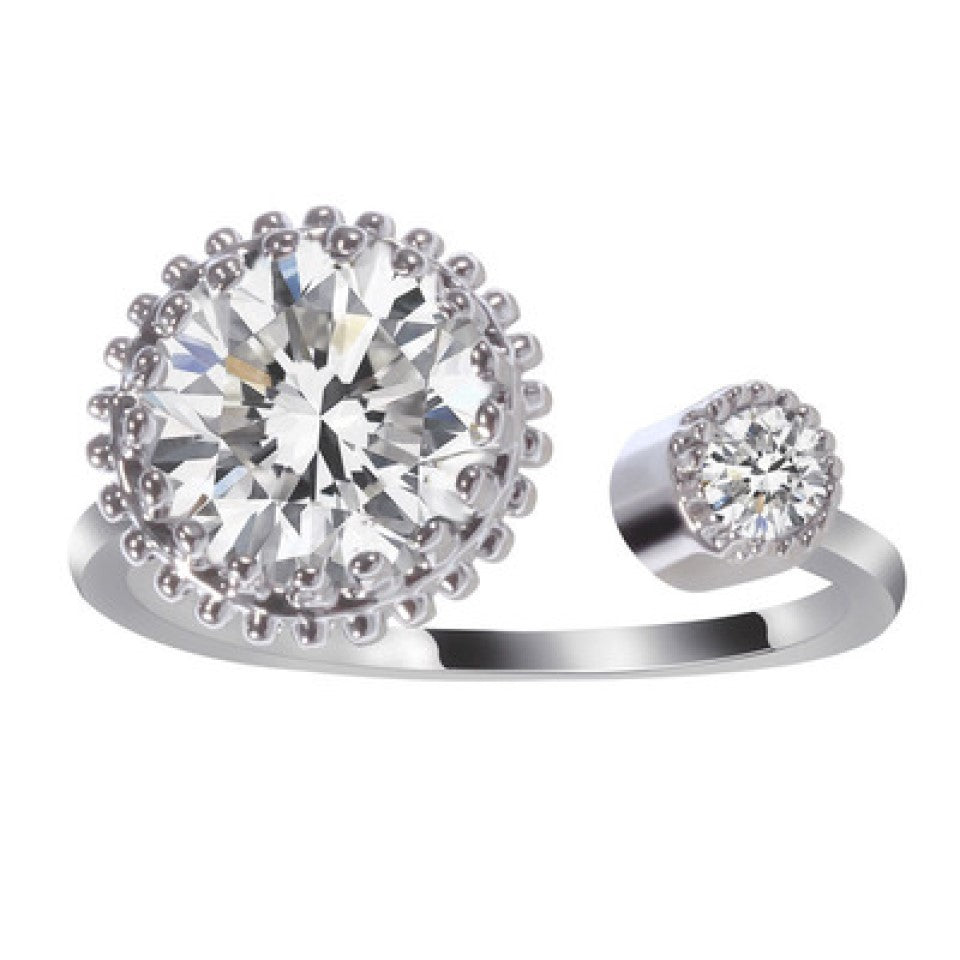 Silver Tone Round Halo Crystal Open Ring Adjustable