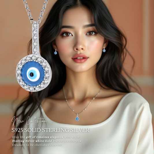 S925 Sterling Silver Evil Eye Necklace with C/Z