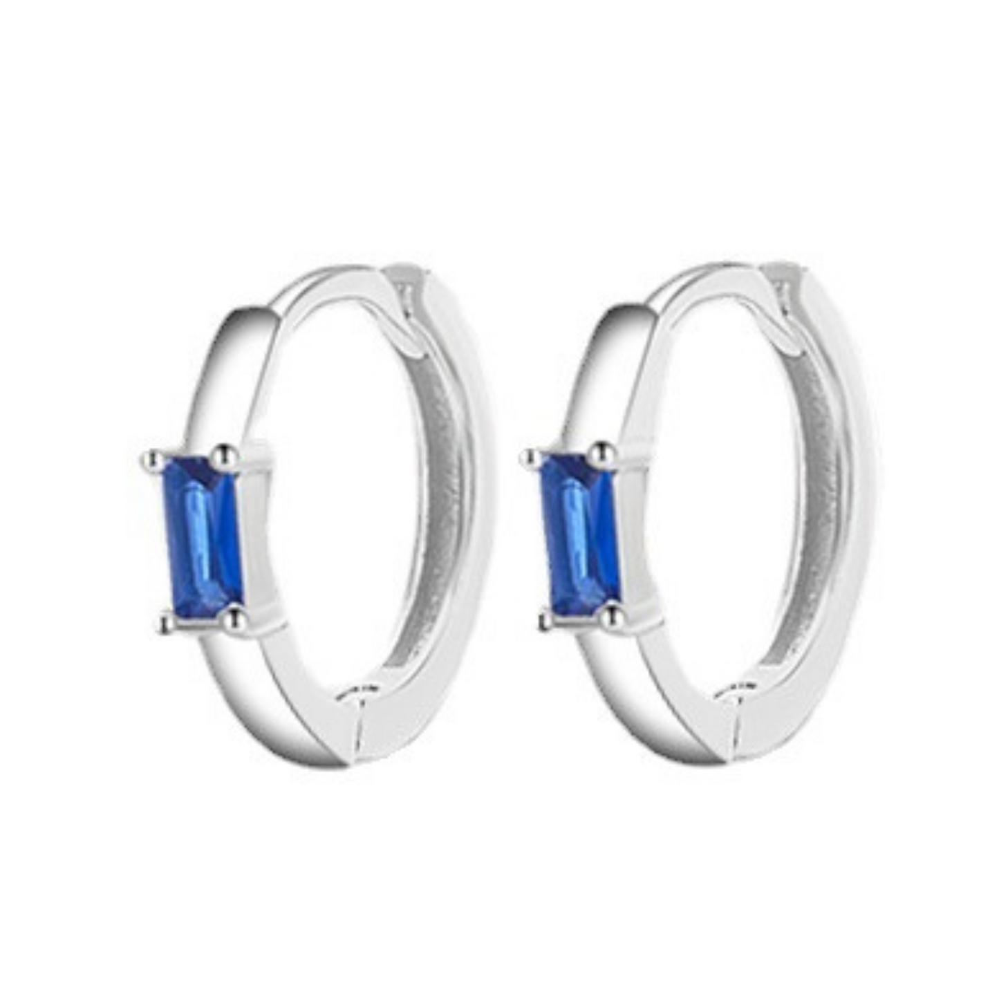 Sterling Silver Dainty Baguette Earrings Hoop Huggies Earrings Green Blue Clear C/Z