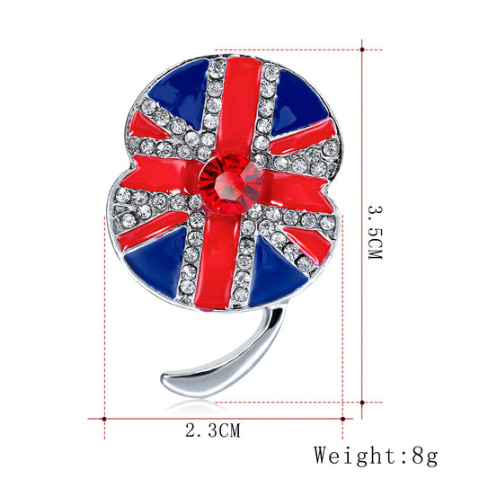 Sparkling Crystal Union Jack Poppy Brooch