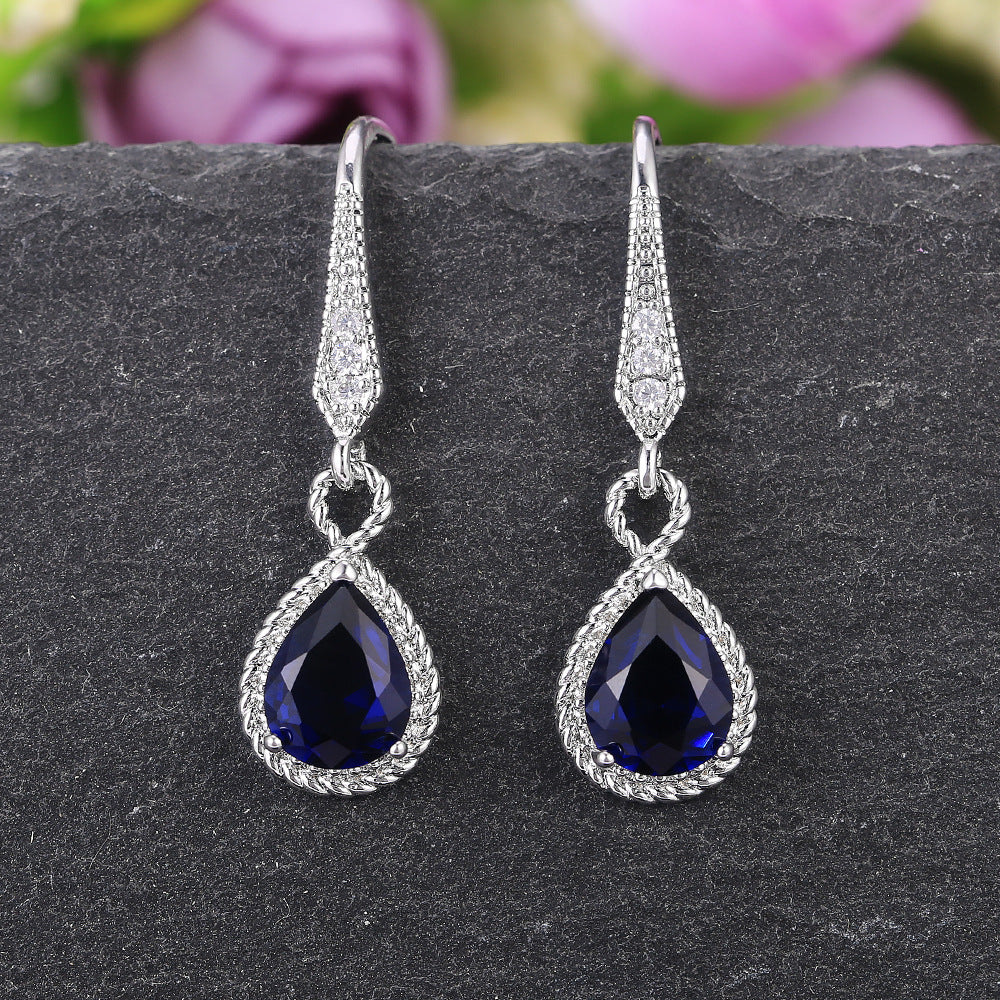 Beautiful Women Blue Sapphire Crystal Waterdrop Hook Earrings