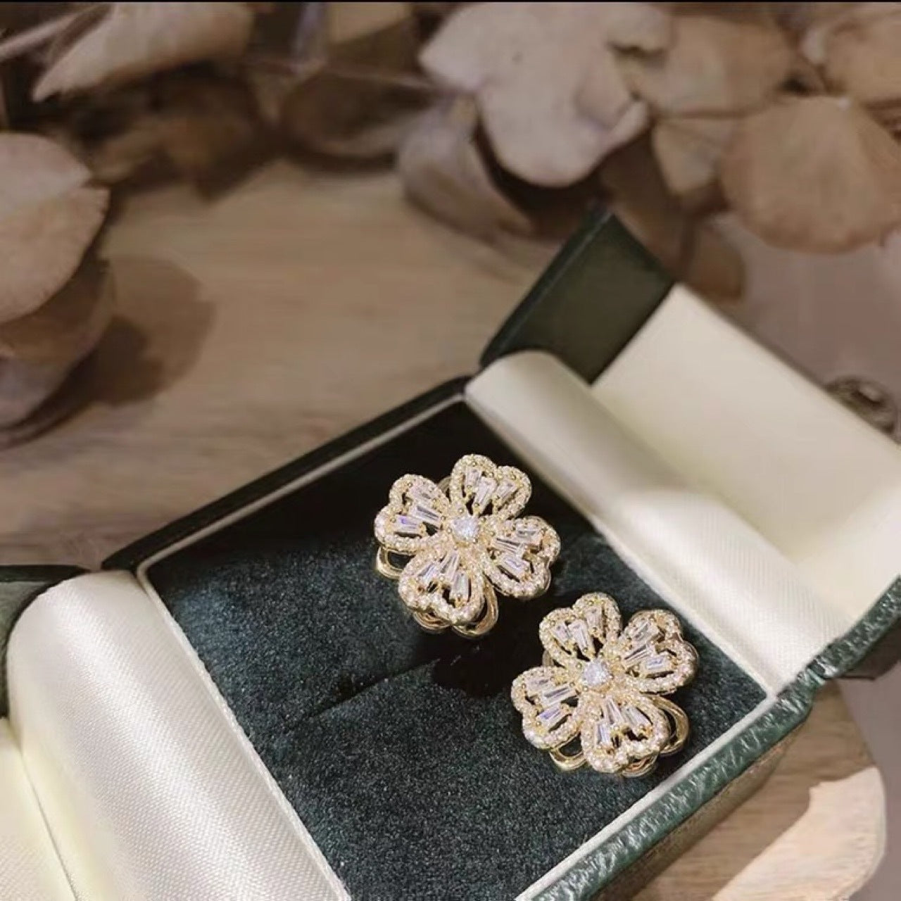 Women Gold Tone Crystal Rotating Fidget Spinner Earrings