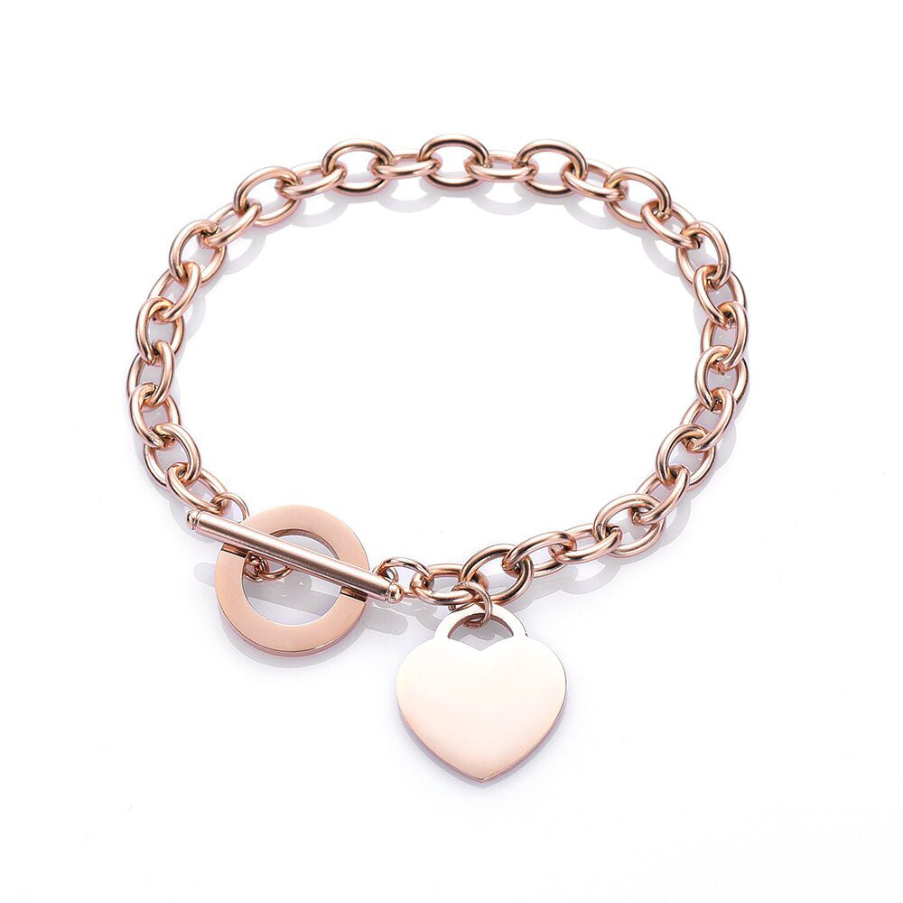 Exquisite Heart Charms Bracelet Toggle Clasp