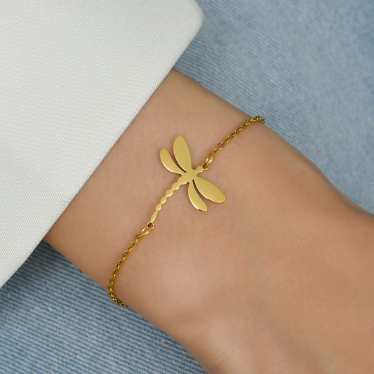 Gold Tone Adjustable Dragonfly Anklet/Bracelet