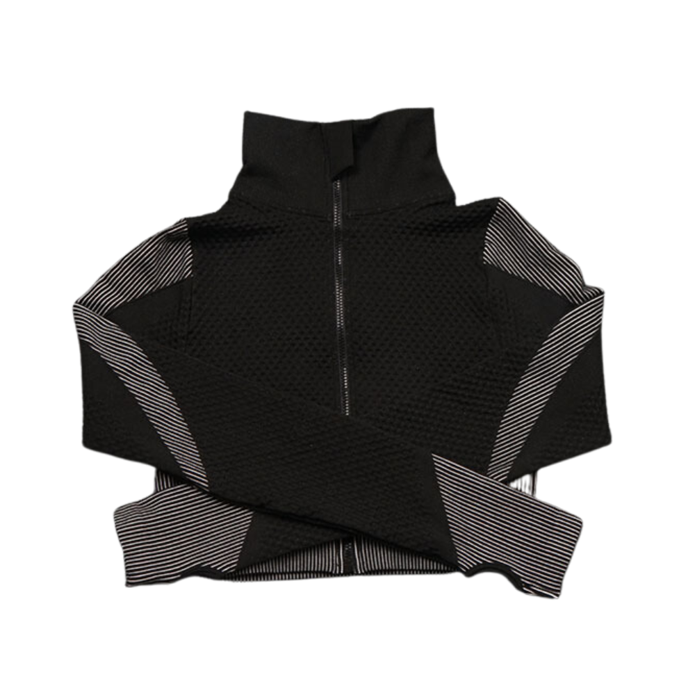 2 Pieces Yoga Gym Set Women Fitness Suit Jacket and Bra in Grey Black Small