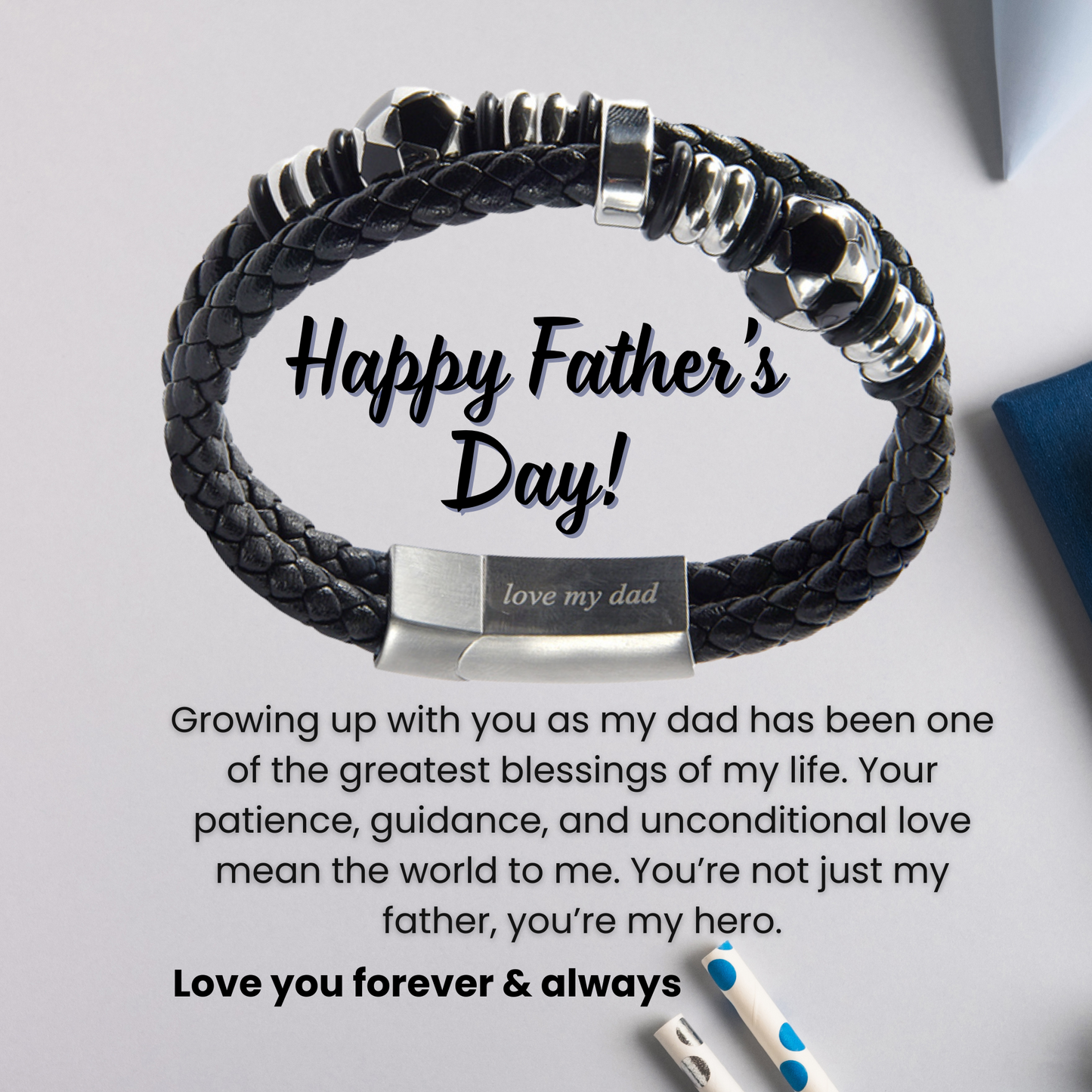 Football Theme Bracelet For Dad Engraved Leather Stainless steel with Personalised Message Card