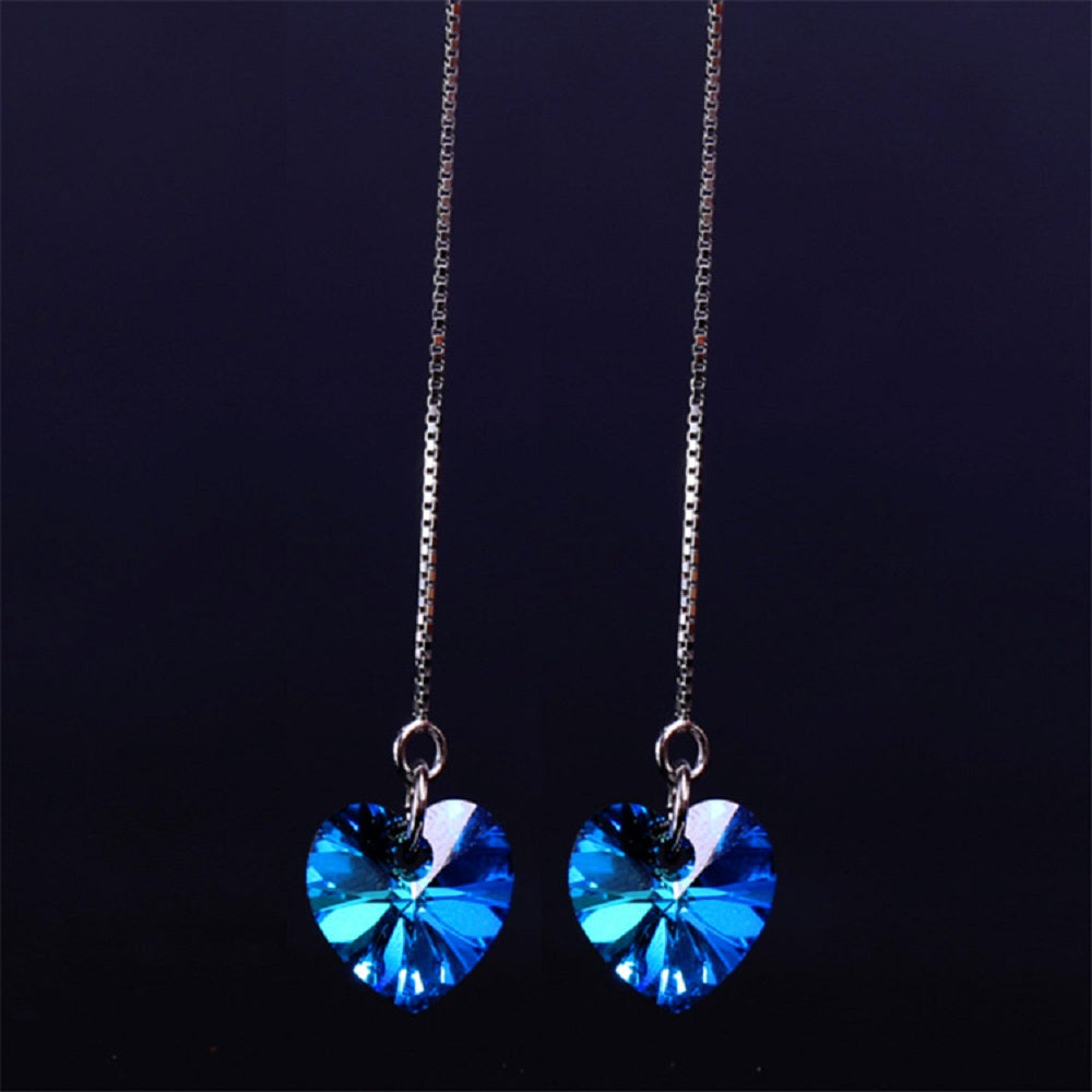 Ocean Blue Heart-Shaped Premium Crystal Earrings