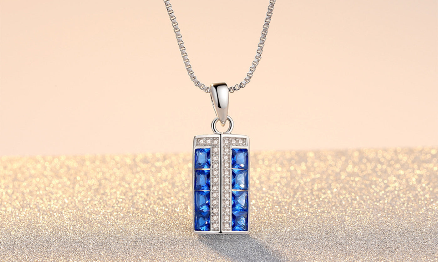 S925 Silver Pendant Necklace with Royal Blue Crystal