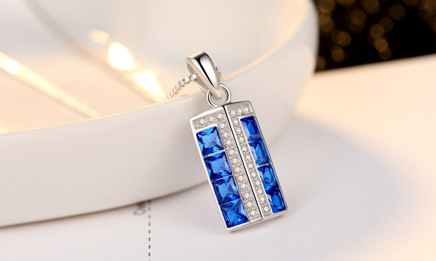 S925 Silver Pendant Necklace with Royal Blue Crystal