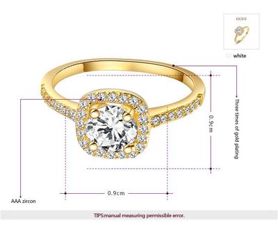Stunning Gold Tone Halo Cushion Crystal Ring – 3 sizes