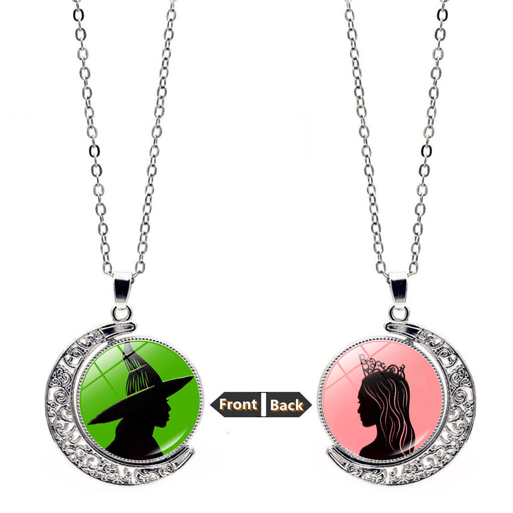 Wicked Witch Inspired Elphaba Glinda Friendship Stainless Steel Spinning Necklace