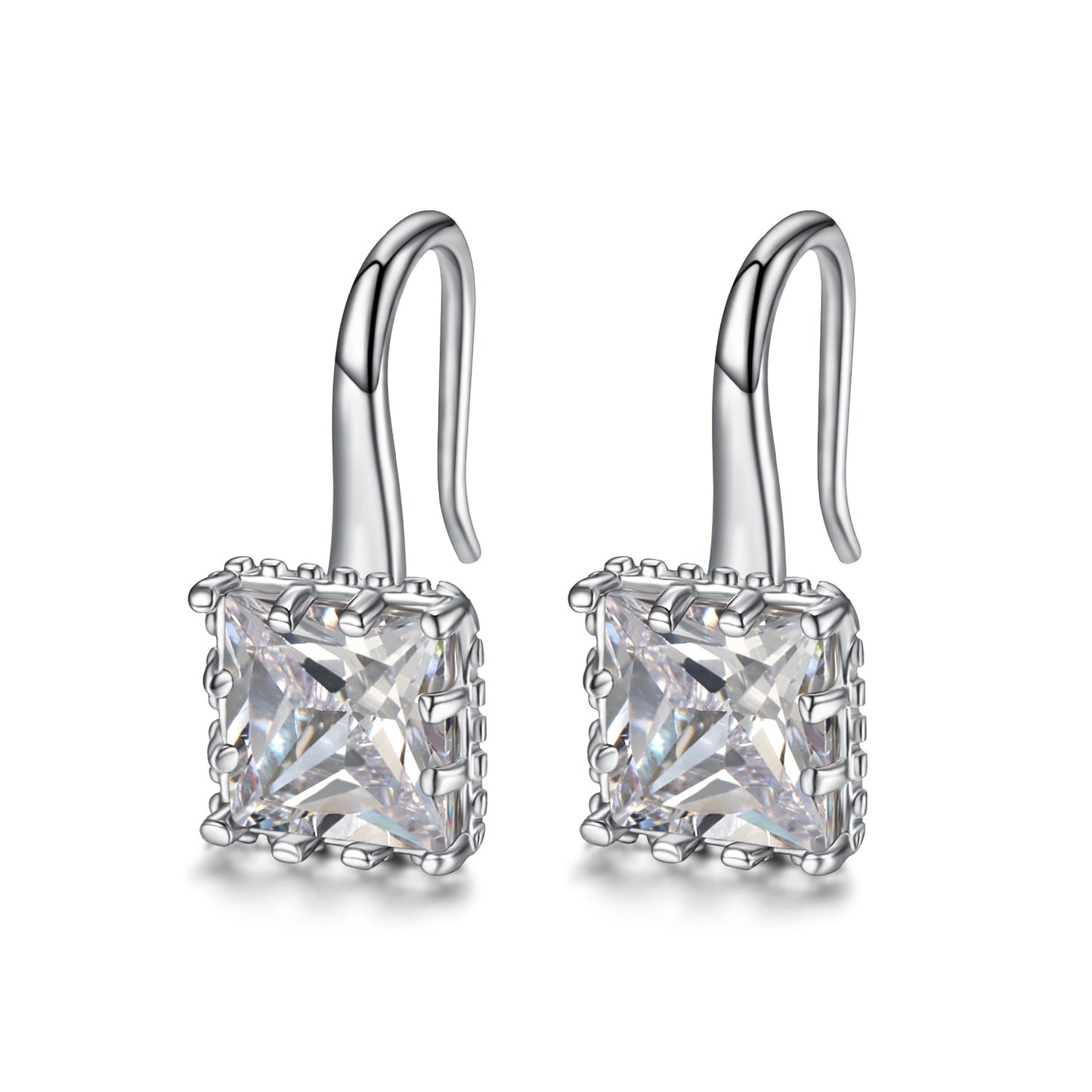 Fashion Sparkly Crystal Square Hook Earrings in Silver Tone