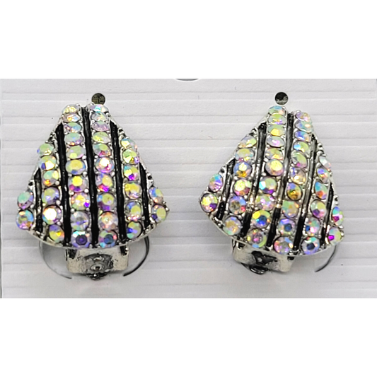 Crystal Shell Shaped Stud Clip On Non Pierced Earrings – Silver or Black