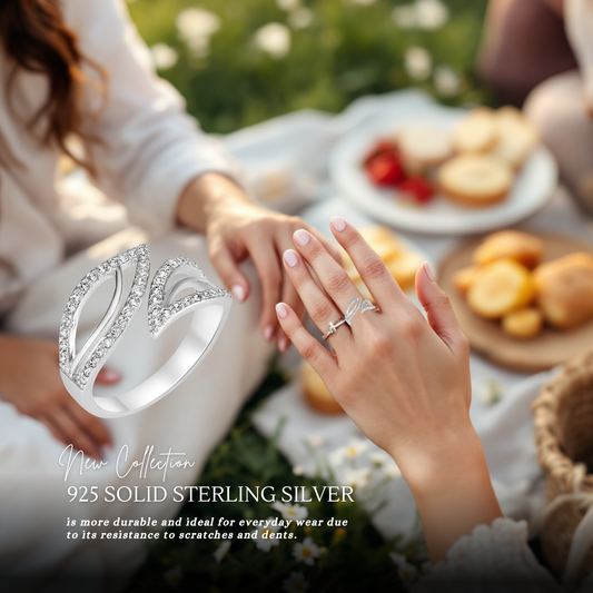 Sterling Silver Whisper Leaf C/Z Open Adjustable Ring