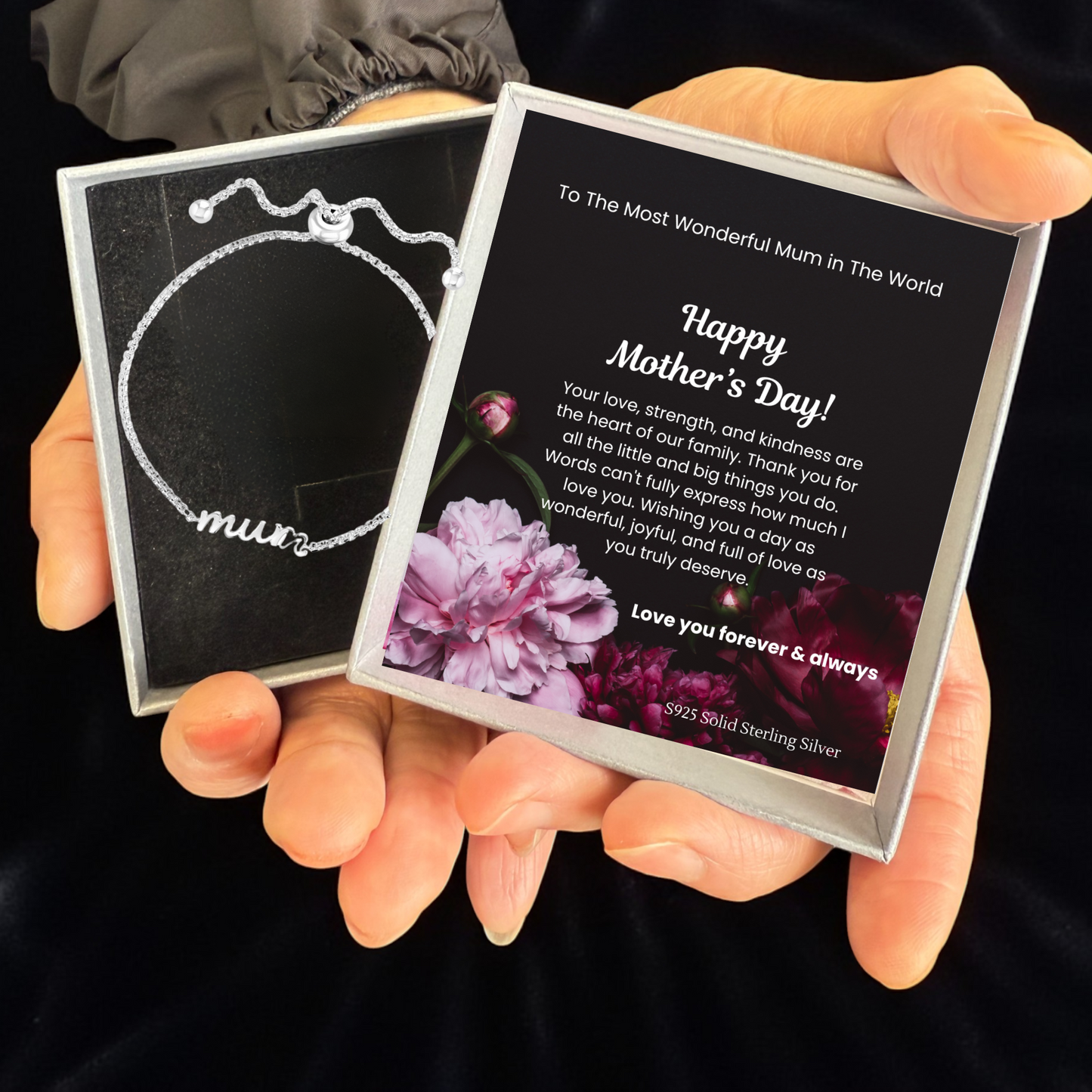 S925 Sterling Silver Mum Toggle Adjustable Bracelet with Message Card
