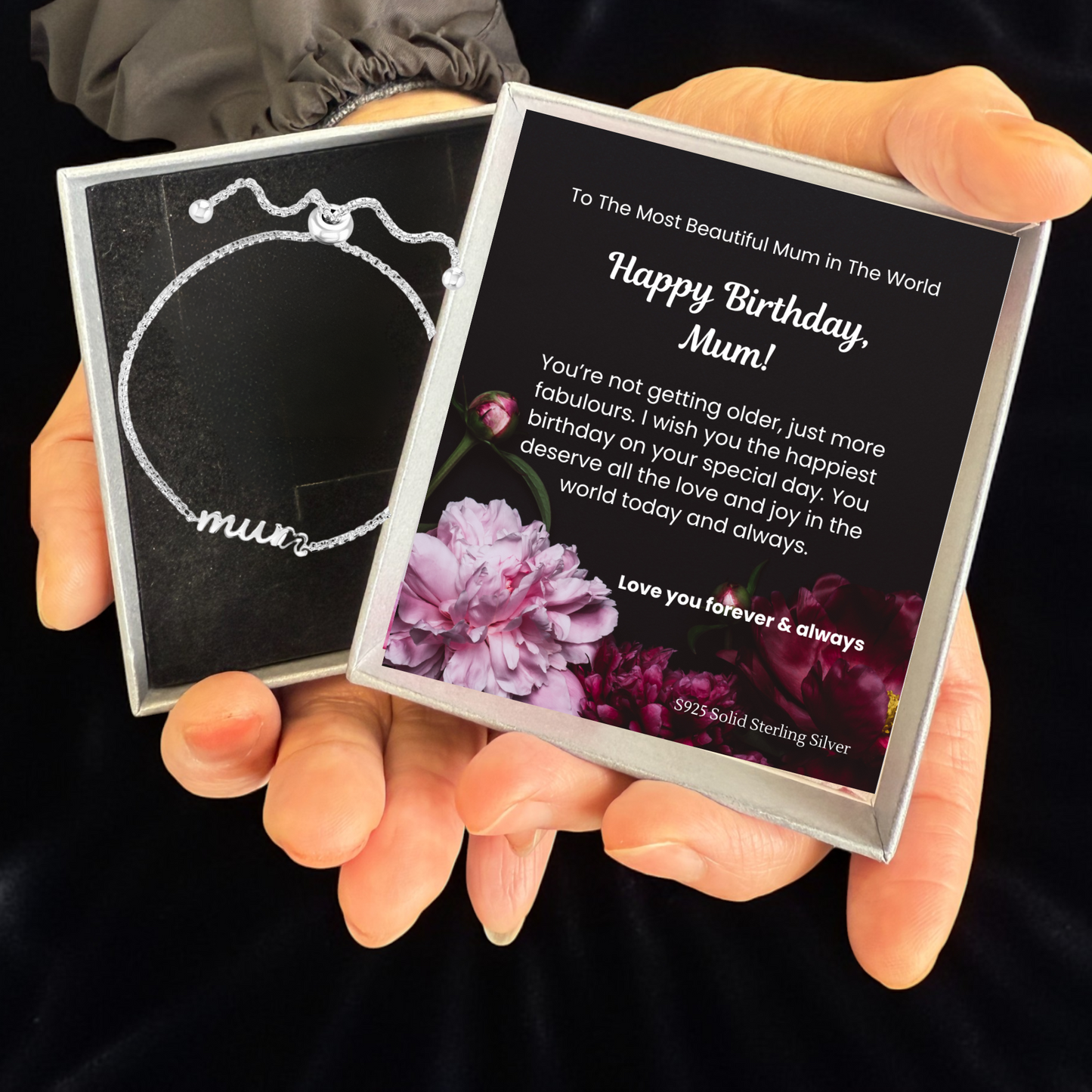 S925 Sterling Silver Mum Toggle Adjustable Bracelet with Message Card