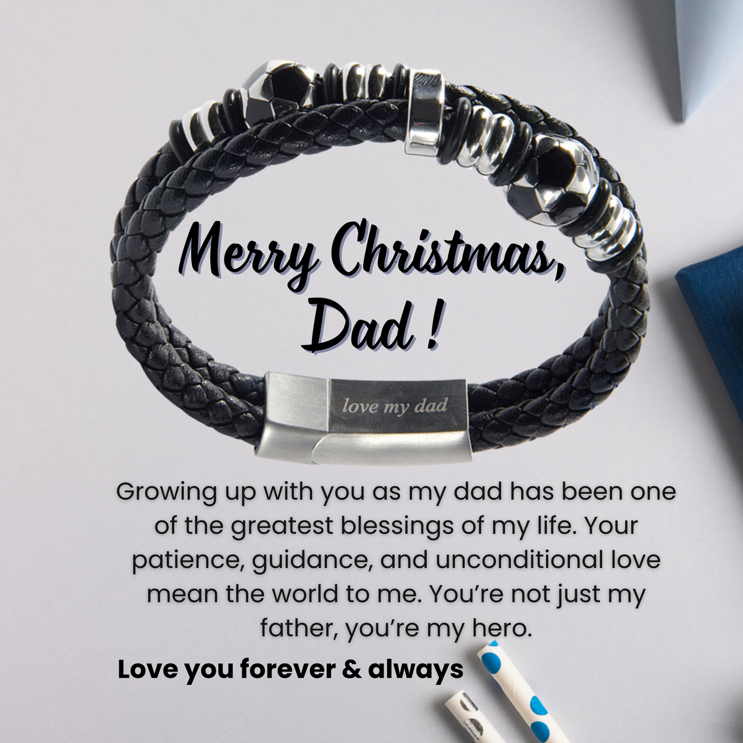 Football Theme Bracelet For Dad Engraved Leather Stainless steel with Personalised Message Card