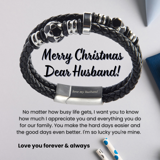 Bracelet For Husband FootBall Theme Engraved Leather Stainless steel with Personalised Message