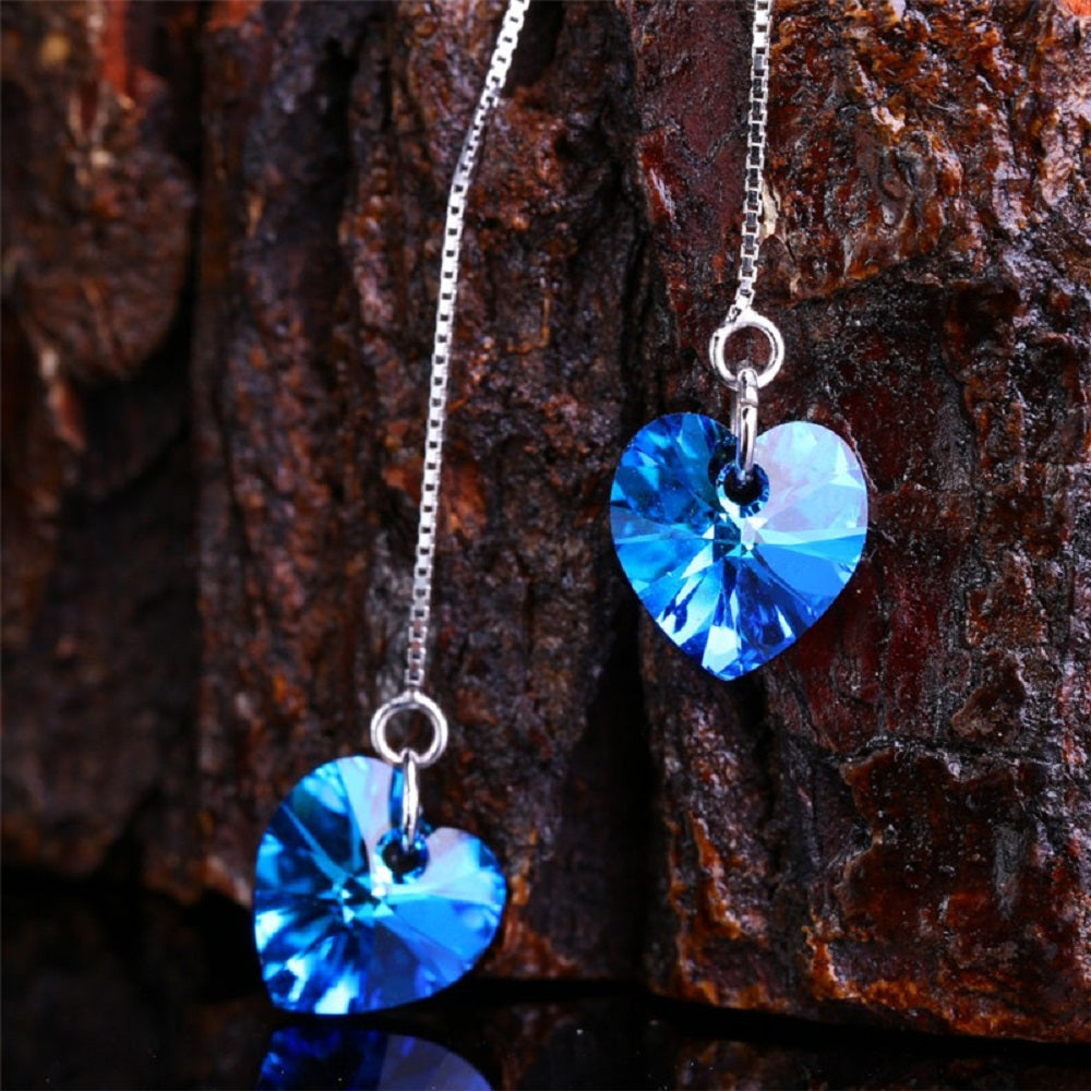 Ocean Blue Heart-Shaped Premium Crystal Earrings