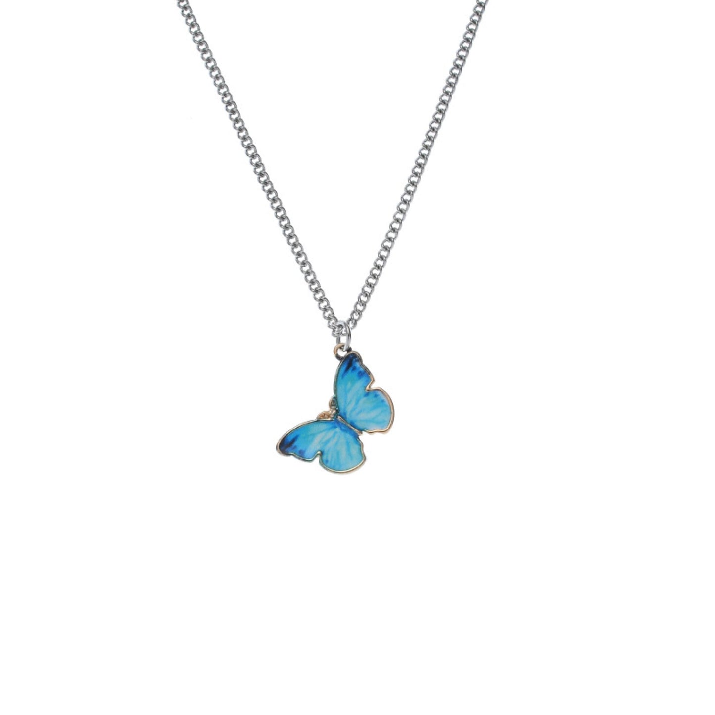 Silver Tone Turquoise Butterfly Necklace
