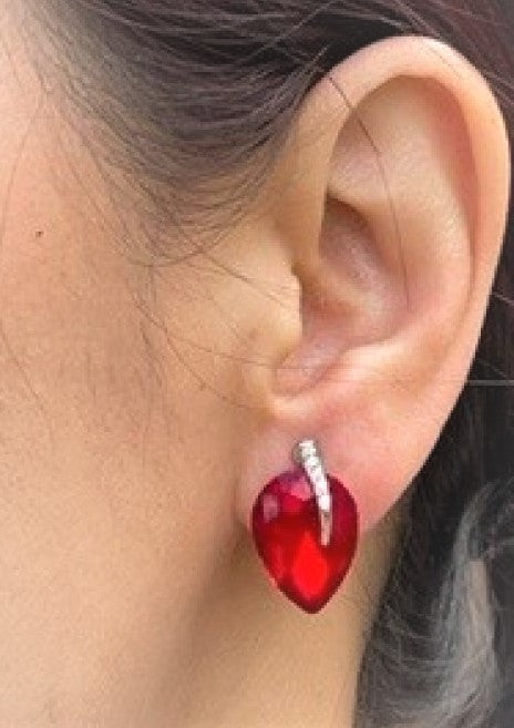 Crystal Silver Tone Leaf Stud Non Pierced Clip on Earrings