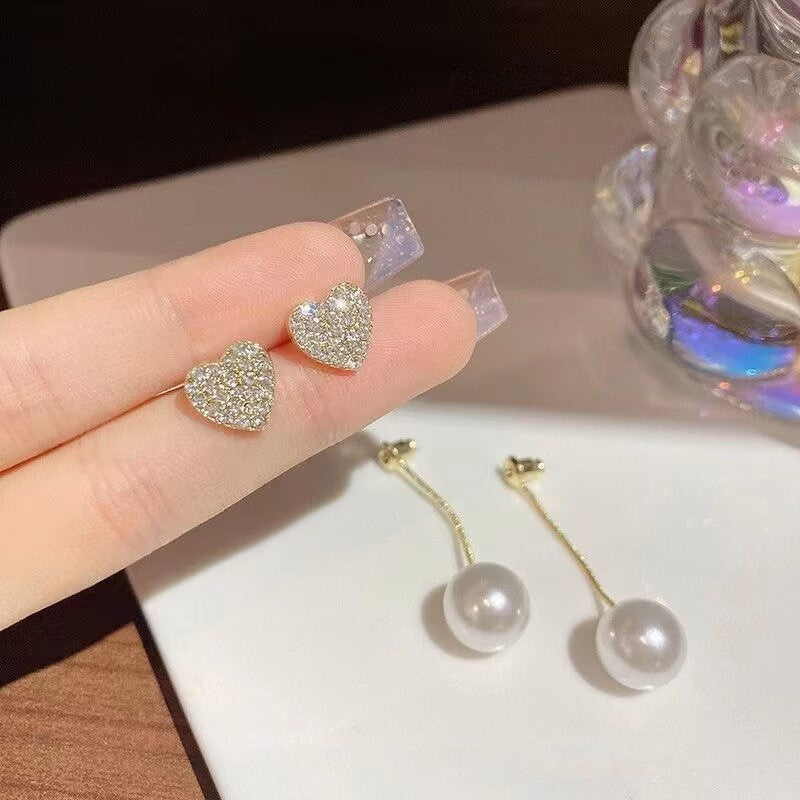Beautiful Faux Peal Earrings with Crystal Heart