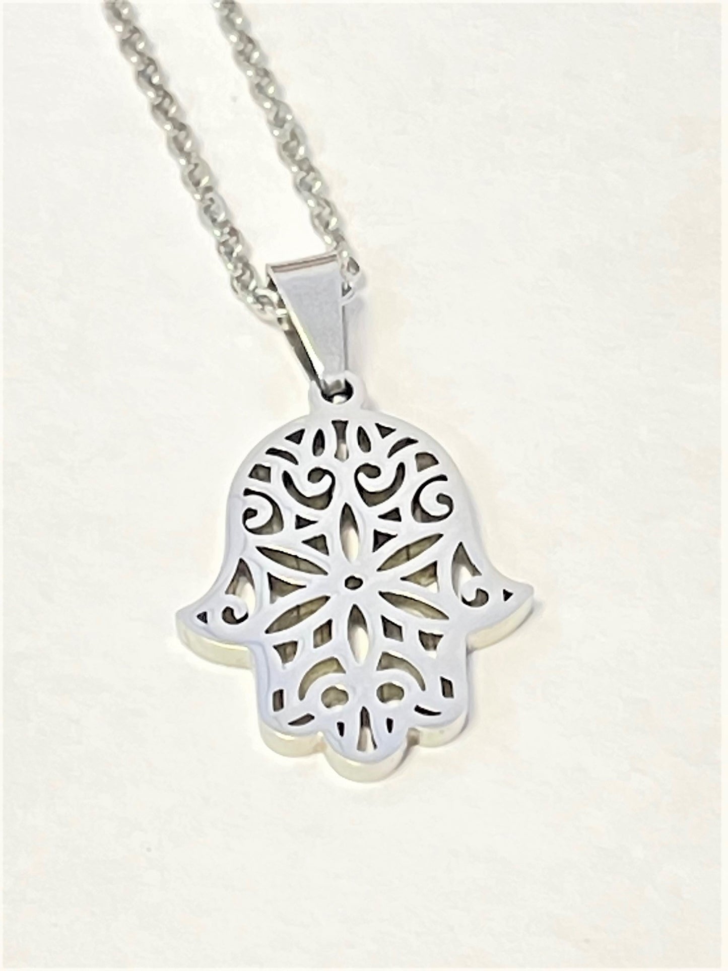 Stainless Steel Hamsa Hand Pendant Necklace -Rose Gold or Silver