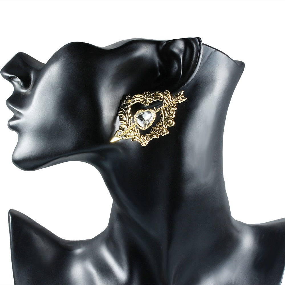 Stunning Crystal Cupid Arrow Heart Stud Earrings- Gold or Silver