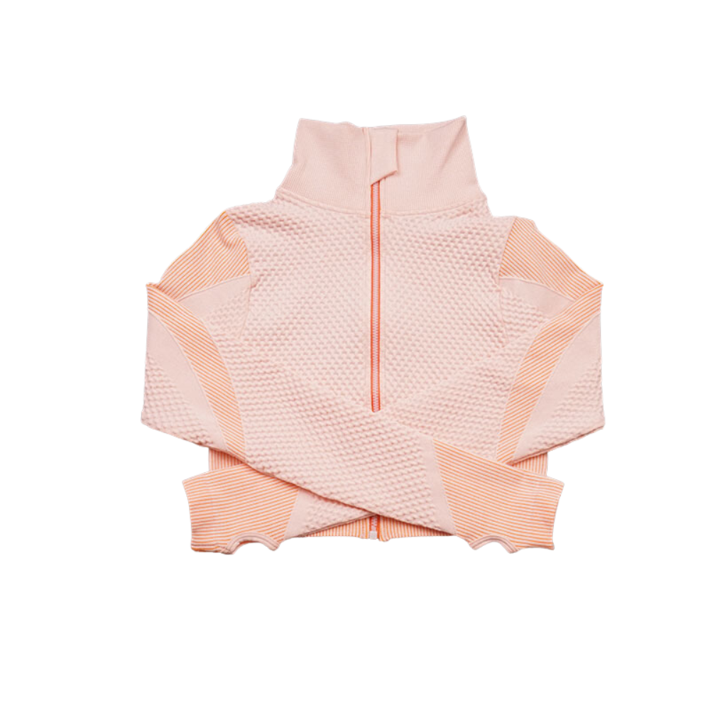 3 Pieces Yoga Gym Set Women Fitness Suit Leggings Jacket Bra in Peach