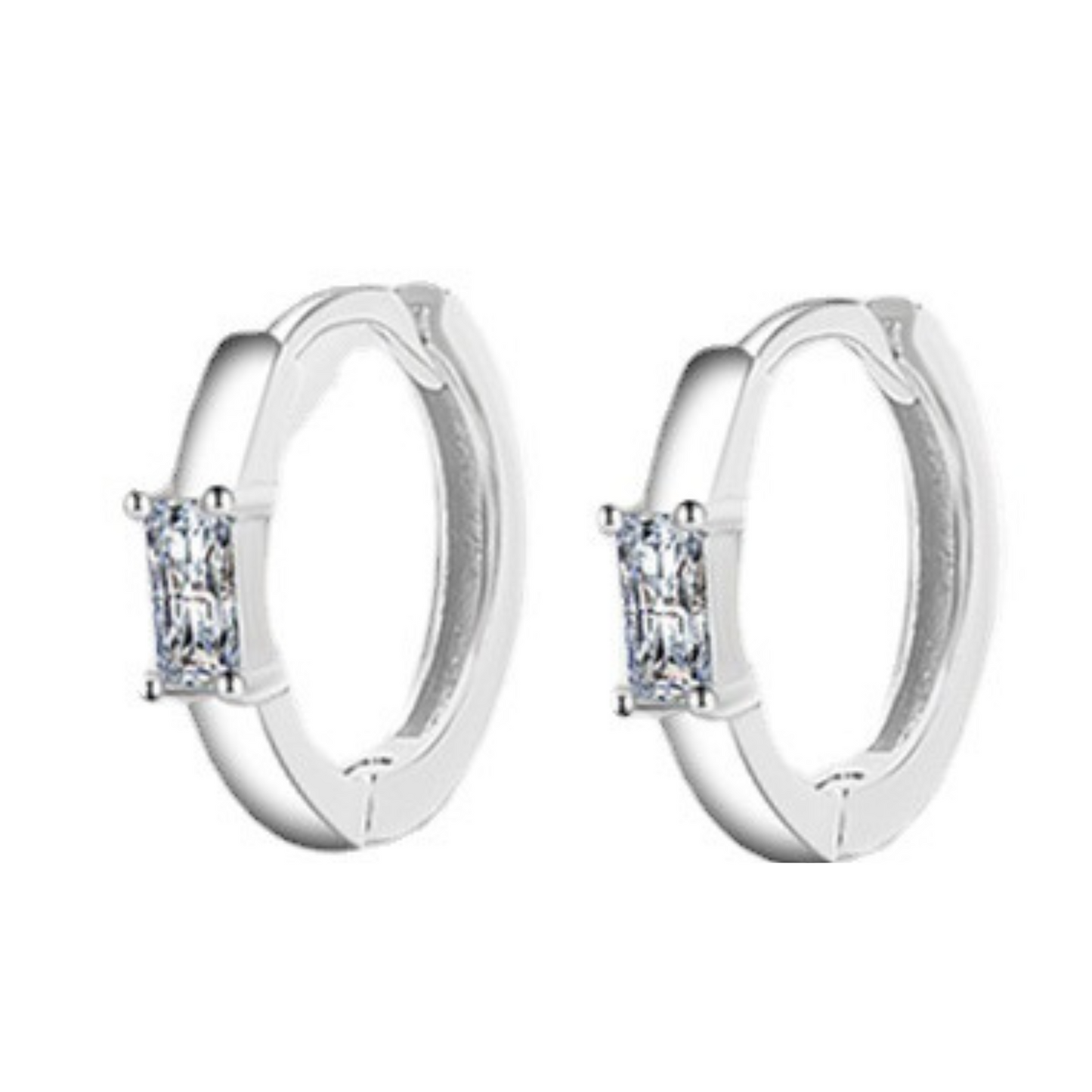 Sterling Silver Dainty Baguette Earrings Hoop Huggies Earrings Green Blue Clear C/Z