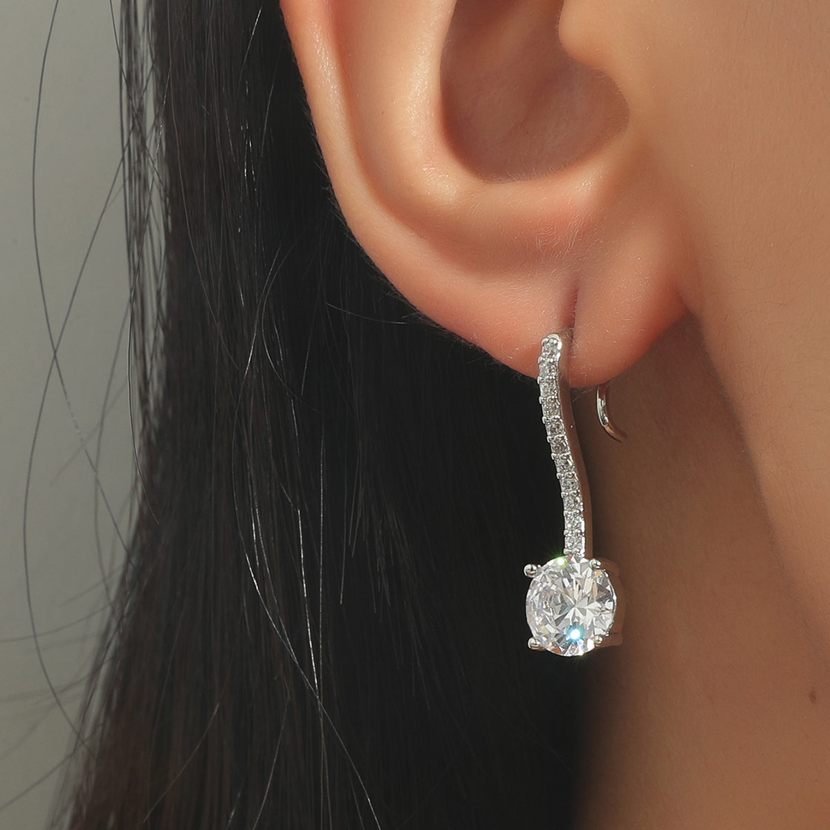Rhodium Plated Clear Zircon Crystal Filled Drop Earrings
