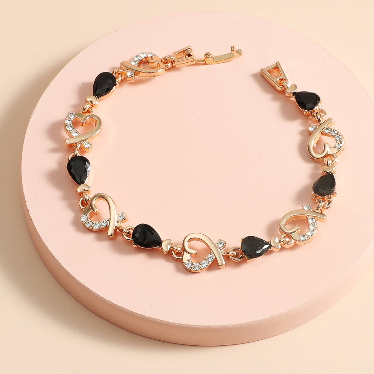 Rose Gold Linked Heart Bracelet with Coloured Stones