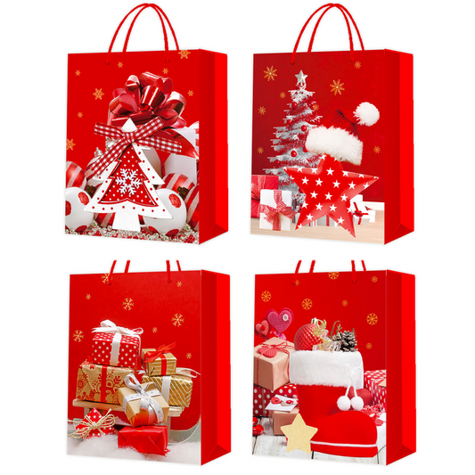 Christmas Theme Shopping Gift Present Premium Paper Tote Carry Bags Mixed 10PC