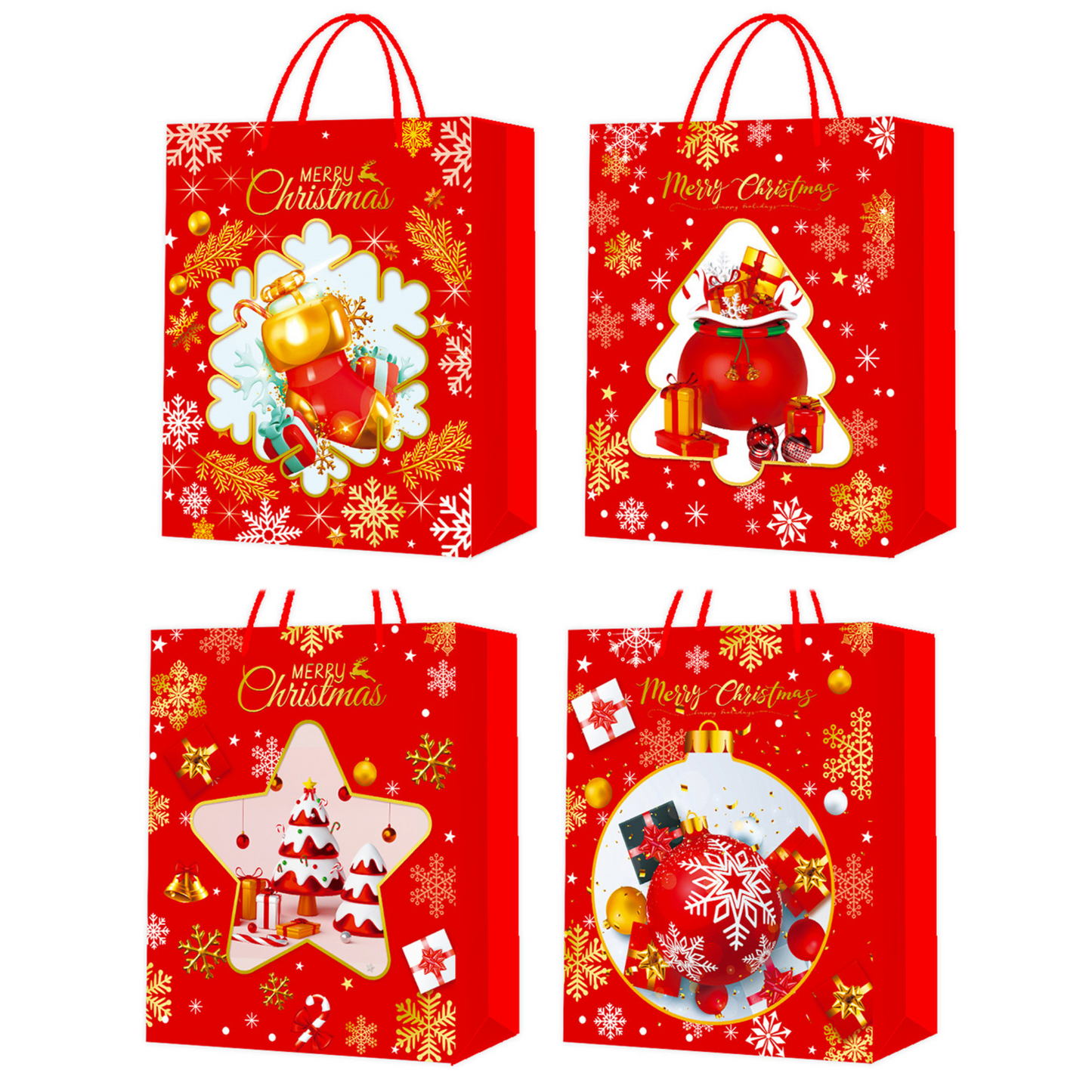 Christmas Theme Shopping Gift Present Premium Paper Tote Carry Bags Mixed 10PC