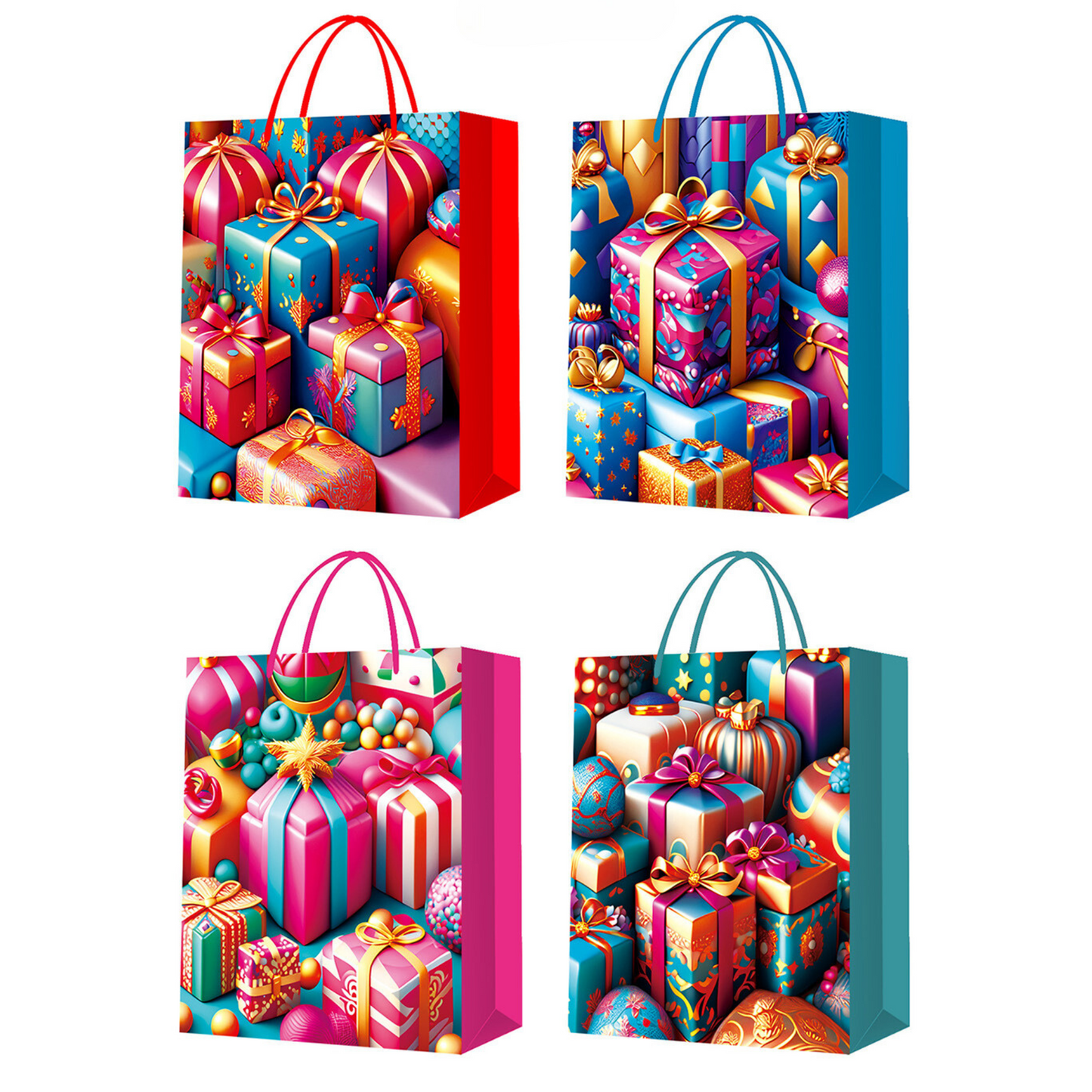 Christmas Theme Shopping Gift Present Premium Paper Tote Carry Bags Mixed 10PC