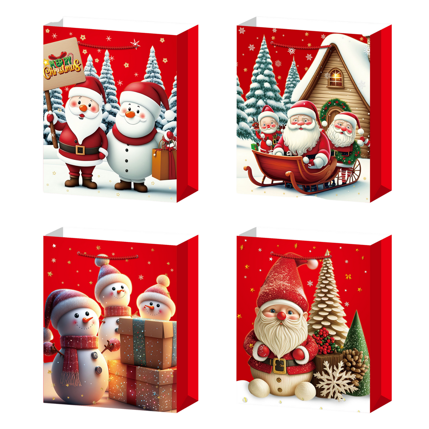 Christmas Theme Shopping Gift Present Premium Paper Tote Carry Bags Mixed 10PC
