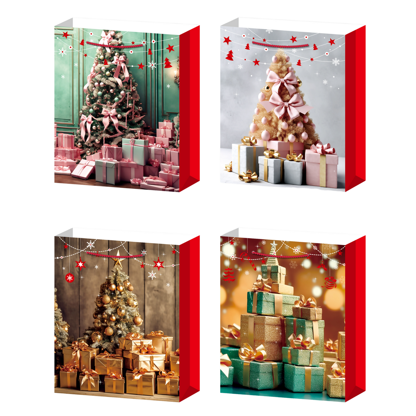 Christmas Theme Shopping Gift Present Premium Paper Tote Carry Bags Mixed 10PC
