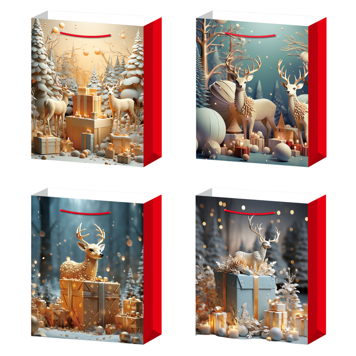 Christmas Theme Shopping Gift Present Premium Paper Tote Carry Bags Mixed 10PC