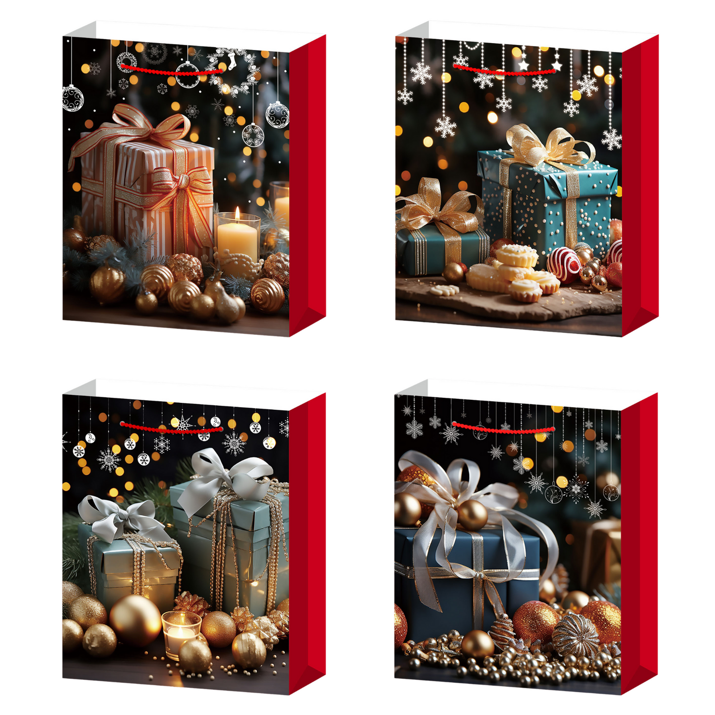 Christmas Theme Shopping Gift Present Premium Paper Tote Carry Bags Mixed 10PC