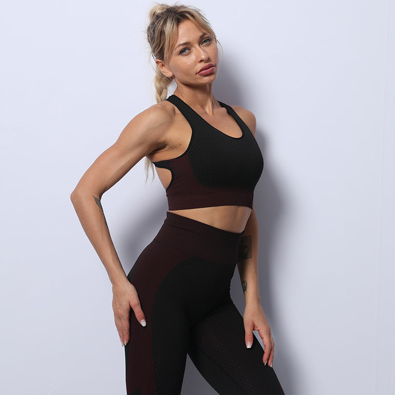 3 Pieces Yoga Gym Set Women Fitness Suit Leggings Jacket Bra in Red