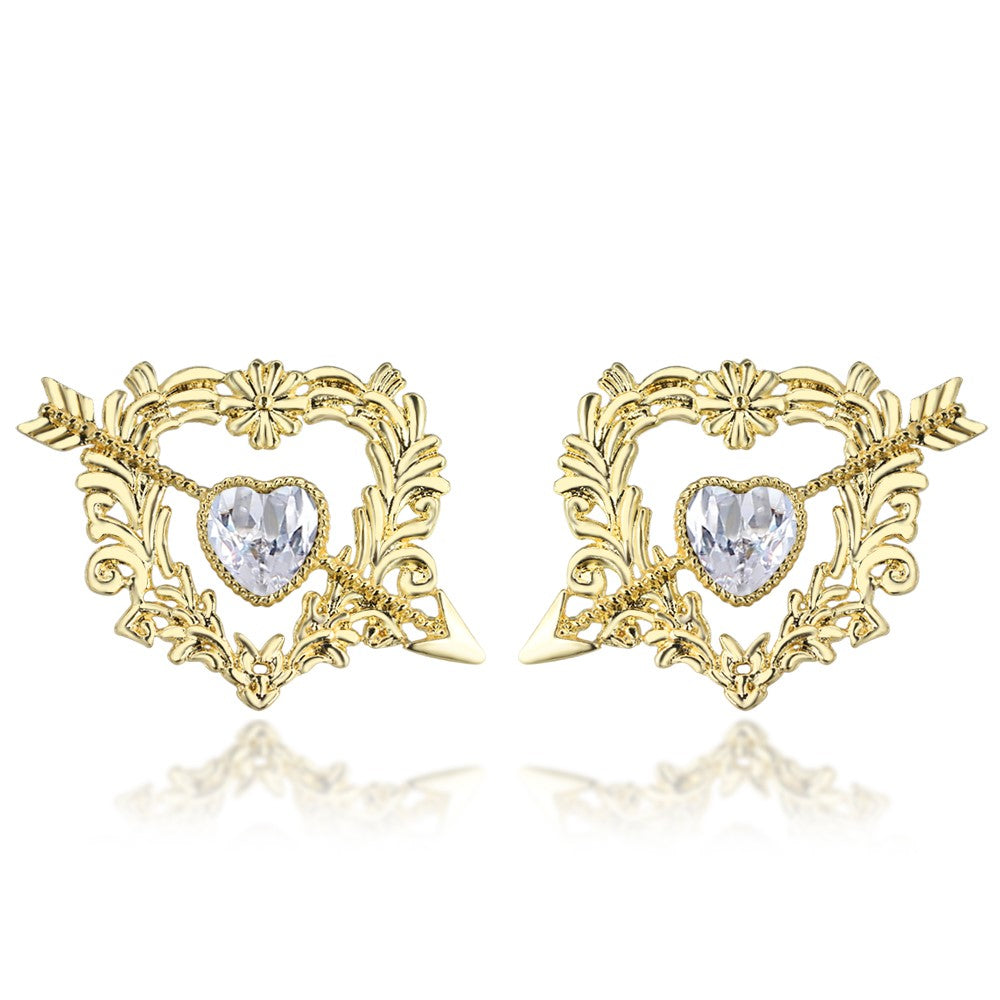 Stunning Crystal Cupid Arrow Heart Stud Earrings- Gold or Silver
