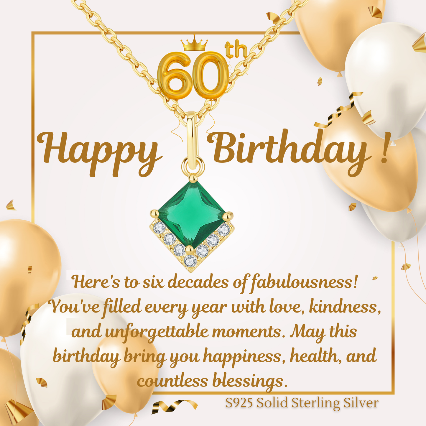 Birthday Gifts for Her 30th 40th 50th 60th 70th 80th 90th 100th S925 Emerald Gold Plated Necklace Birthday Personalised Message
