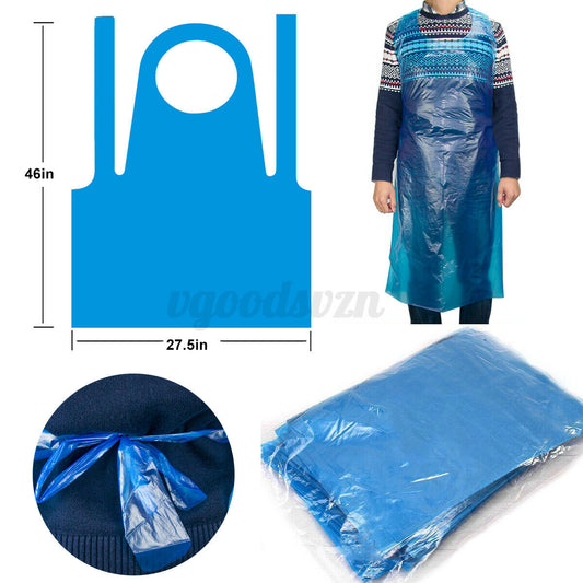 50 Packs (100pc per pack) Disposable Lightweight Waterproof Blue Plastic Aprons for Salon/Garden/Home Etc.