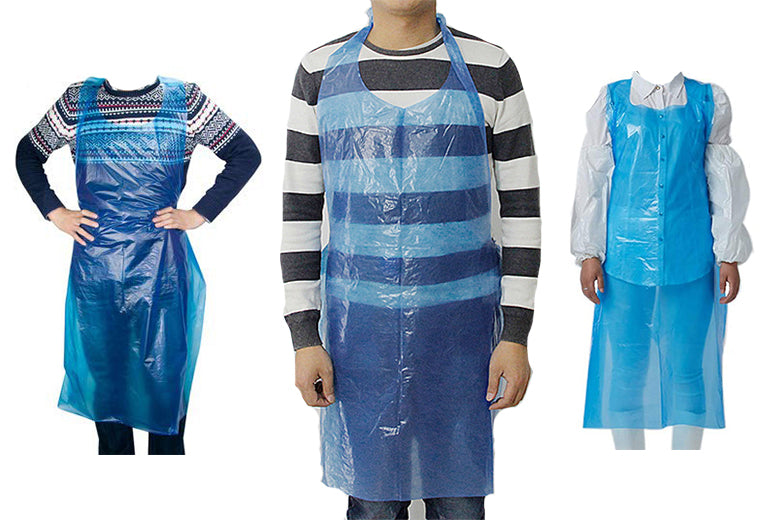 50 Packs (100pc per pack) Disposable Lightweight Waterproof Blue Plastic Aprons for Salon/Garden/Home Etc.