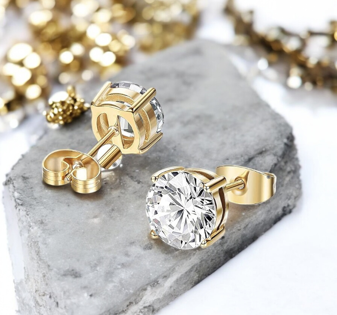 Sterling Silver Necklace and Stud Earring Set 14K Yellow Gold Plated