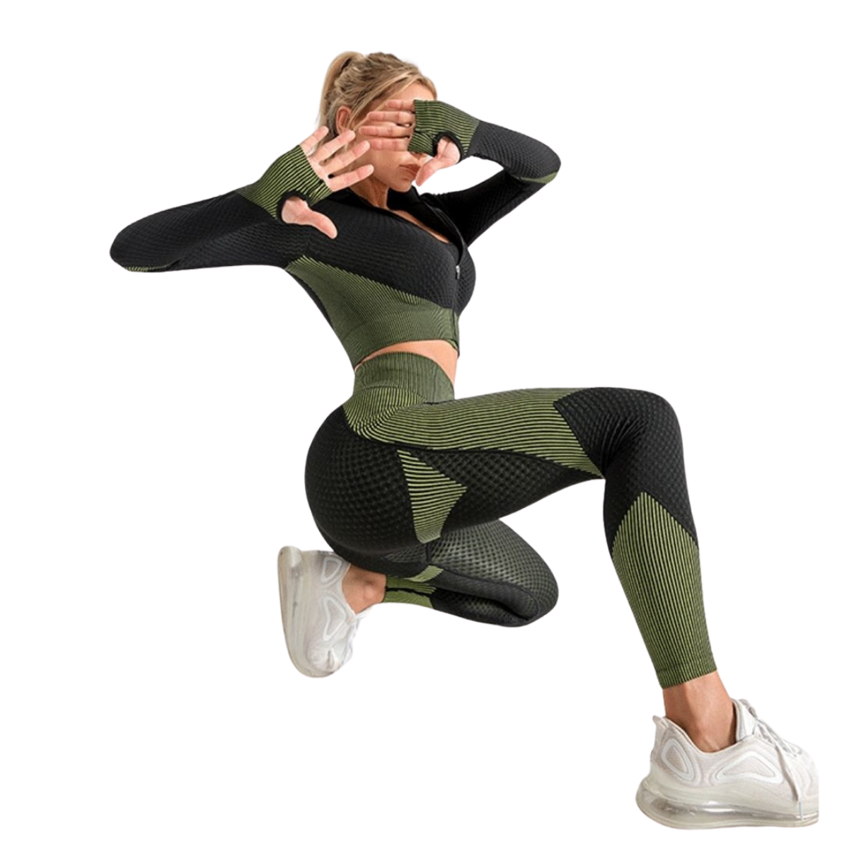 30 Sets of 3pc Anti-Cellulite High Waist Gym Suit Tri-Set(Leggings, Sports Bra & Cropped Jacket) l UK SELLER