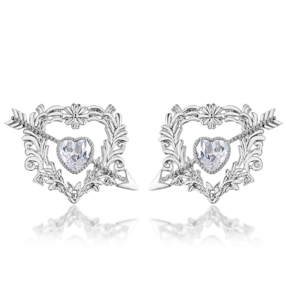 Stunning Crystal Cupid Arrow Heart Stud Earrings- Gold or Silver